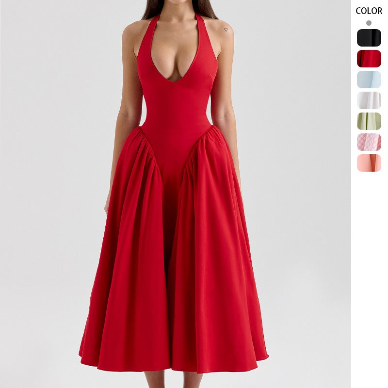 Women's dress - cross-border e-commerce, european & american style, spring collection, elegant v-neck halter neck sexy evening gown dress