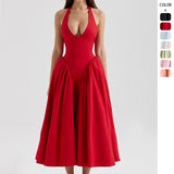 Women's dress - cross-border e-commerce, european & american style, spring collection, elegant v-neck halter neck sexy evening gown dress