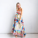 Women's dress - in stock, ready to ship: summer european & american style sexy high-waisted printed maxi slip dress - perfect for vacation!